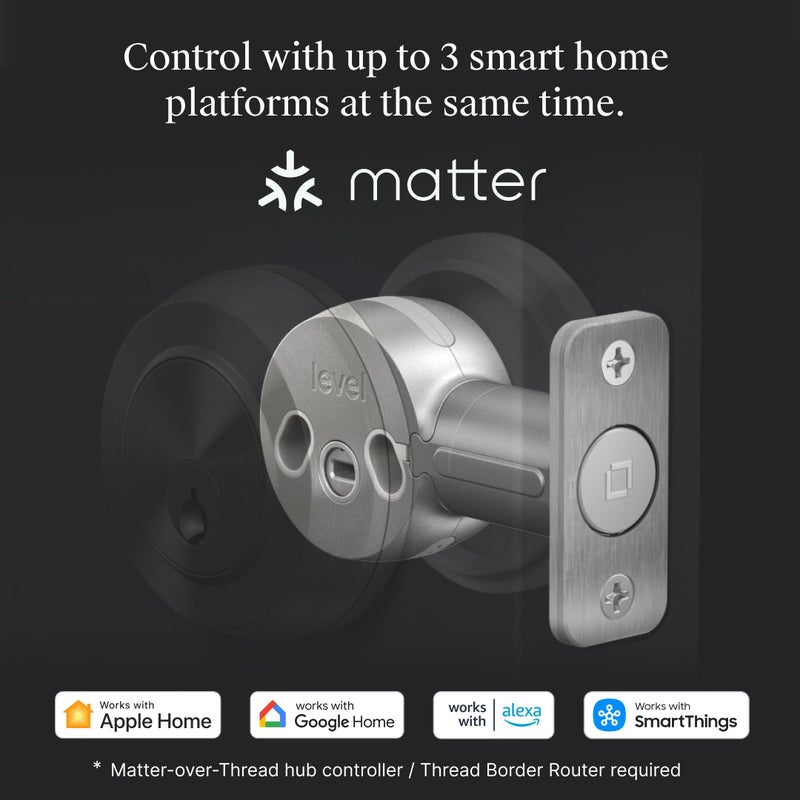 ليفل Level Bolt (Matter) Smart Deadbolt - اجعل قفلك ذكيًا دون تغيير المفاتيح أو الأجهزة - دخول بدون مفتاح فوق الخيط والوصول عن بعد عبر Apple Home Google Home Alexa وللأشياء الذكية - Image 4